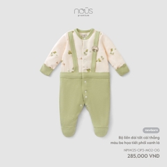 Bộ liền dài tất cài thẳng màu be họa tiết phối xanh lá