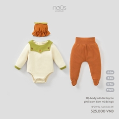 Bộ bodysuit dài tay be phối cam kèm mũ bí ngô