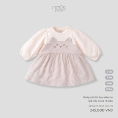 Bodysuit dài tay màu be giả váy kẻ ca rô nâu