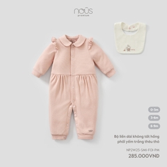 Bộ liền dài không tất hồng phối yếm trắng thêu thỏ