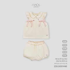 Bộ ba lỗ tay bèo màu be đính nơ