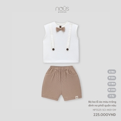 Bộ ba lỗ áo màu trắng đính nơ phối quần nâu