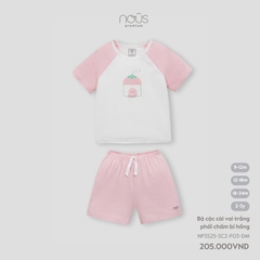 Bộ cộc cài vai trắng phối chấm bi hồng