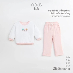 Bộ Dài Áo Trắng Thêu Phối Quần Loe Hồng NU1876