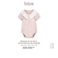 Bodysuit cộc tay bổ trụ cổ tròn phối ren màu hồng đất