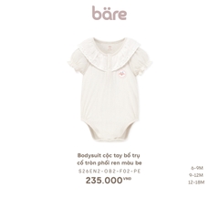 Bodysuit cộc tay bổ trụ cổ tròn phối ren màu be