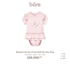 Bodysuit cộc tay cổ tròn phối bèo màu hồng