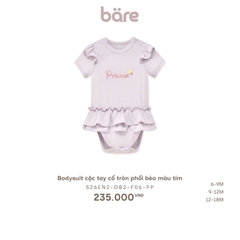 Bodysuit cộc tay cổ tròn phối bèo màu tím