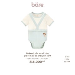 Bodysuit cộc tay cổ tròn giả yếm áo be phối yếm xanh