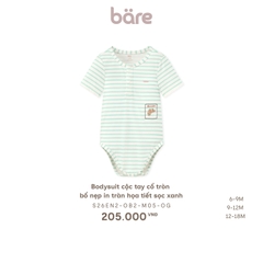 Bodysuit cộc tay cổ tròn bổ nẹp in tràn họa tiết sọc xanh