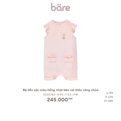 Bộ liền cộc màu hồng nhạt bèo vai thêu công chúa