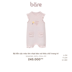 Bộ liền cộc màu tím nhạt bèo vai thêu chữ trang trí