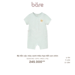 Bộ liền cộc màu xanh thêu họa tiết con chim