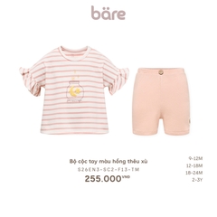 Bộ cộc tay màu hồng thêu xù