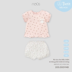 Bộ cộc chui đầu chấm bi hồng phối chấm bi trắng