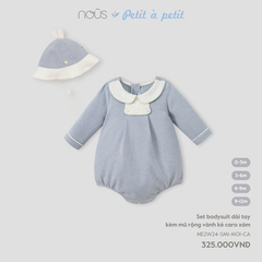Set bodysuit dài tay kèm mũ rộng vành kẻ caro xám