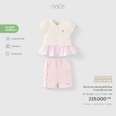 Bộ cộc tay màu be phối hồng in họa tiết con mèo