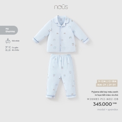 Pyjama dài tay màu xanh in họa tiết mèo và chó