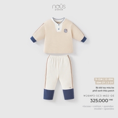 Bộ dài tay màu be phối xanh thêu patch