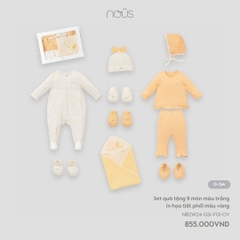 Set quà tặng 9 món màu trắng in họa tiết phối vàng