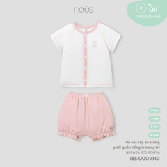 Bộ cộc tay áo trắng phối quần hồng in trang trí