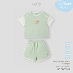 Bộ Cộc Tay Màu Xanh Lá In Trang Trí NU2409