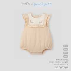 Bodysuit cộc tay kẻ caro nâu thêu trang trí