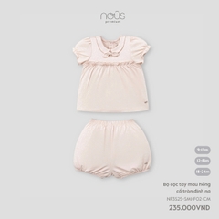 Bộ cộc tay màu hồng cổ tròn đính nơ