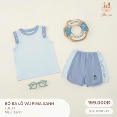 Bộ ba lỗ vải Pima xanh LBL33