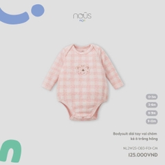 Bodysuit dài tay vai chờm kẻ ô trắng hồng