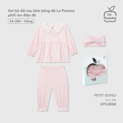Set bộ dài tay cúc thằng kèm băng đô La Pomme phối ren điệu đà 14282