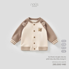 Áo khoác tai gấu màu be phối màu nâu thêu trang trí