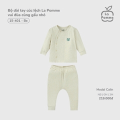 Bộ dài tay cúc lệch La Pomme vui đùa cùng gấu nhỏ 15401