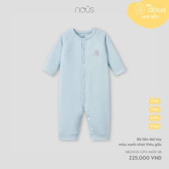 Bộ liền dài tay màu xanh nhạt thêu gấu