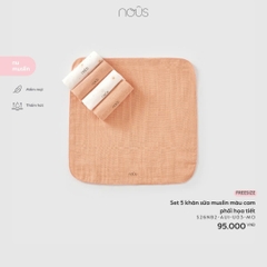 Set 5 khăn sữa muslin màu cam phối họa tiết