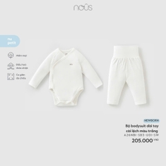 Bộ bodysuit dài tay cài lệch màu trắng