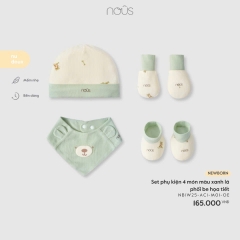 Set phụ kiện 4 món màu xanh lá phối be họa tiết