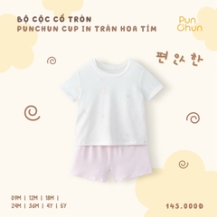 Bộ cộc cổ tròn Punchun Cup in tràn hoa tím