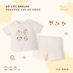 Bộ cộc raglan Punchun Cup kẻ hồng