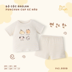 Bộ cộc raglan Punchun Cup kẻ nâu
