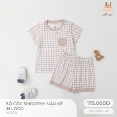 Bộ cộc smoothy nâu kẻ in logo LIL HCT29