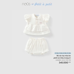 Bộ cộc tay màu be phối ren thêu trang trí