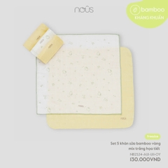 Set 5 khăn sữa bamboo vàng mix trắng họa tiết