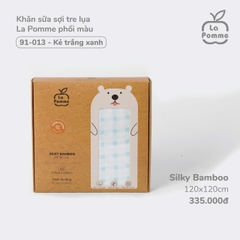 K003 Khăn sữa sợi tre lụa La Pomme phối màu (120x120cm) - Kẻ trắng vàng