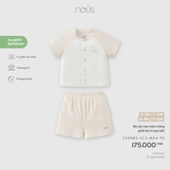 Bộ cộc tay màu trắng phối be in họa tiết