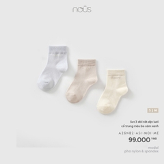 Set 3 đôi tất dệt lưới cổ trung màu be xám xanh
