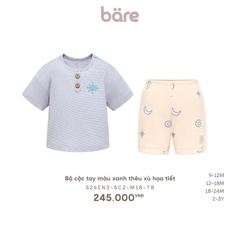 Bộ cộc tay màu xanh thêu xù họa tiết