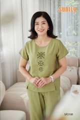 Bộ linen sunfly áo cộc quần dài ống sớ SP2100