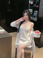 Váy ngủ chấm bi kèm choàng 10513