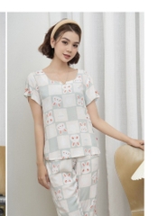 Bộ sunfly lanh áo cộc quần lửng ST9050